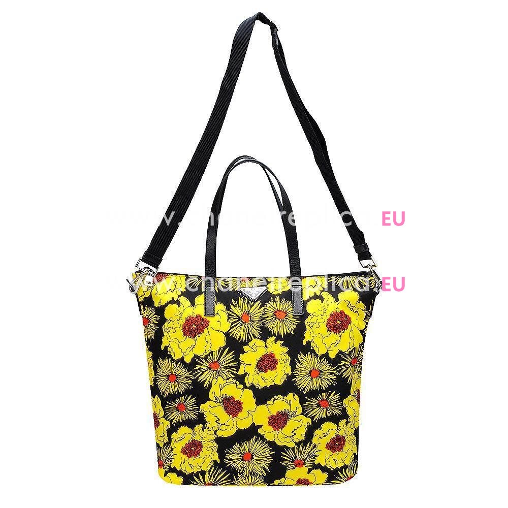 Prada Teaauto Stampat Classic Triangle Logo Flower Handle/Shoulder Bag Yellow PR61018025