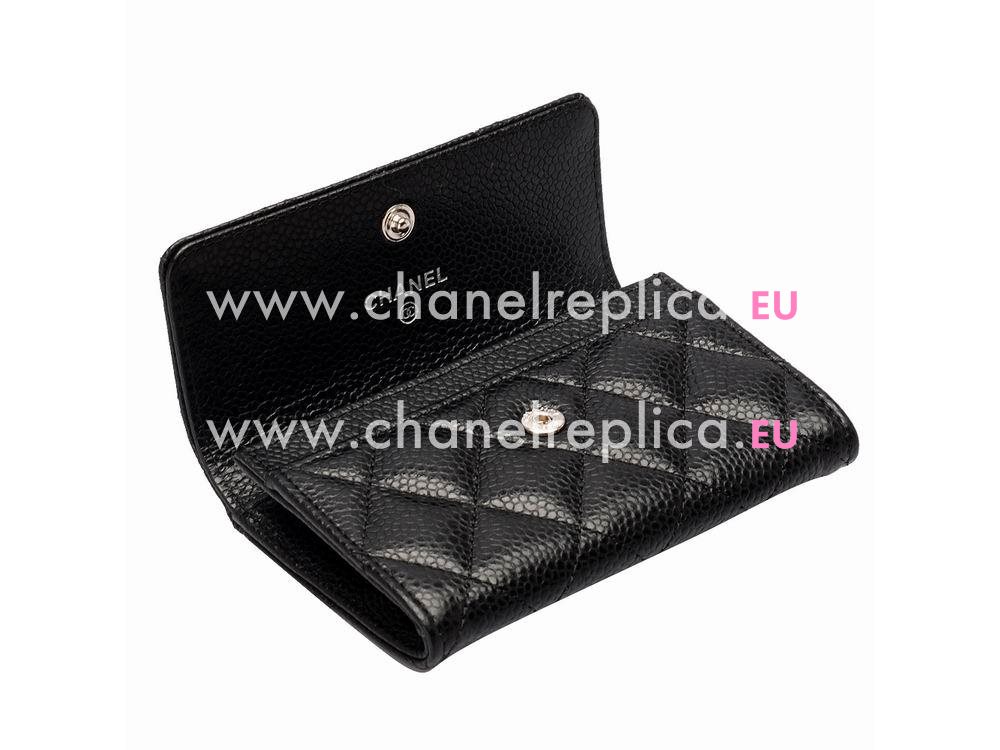 Chanel Caviar Silver CC Card Holder Black C65061