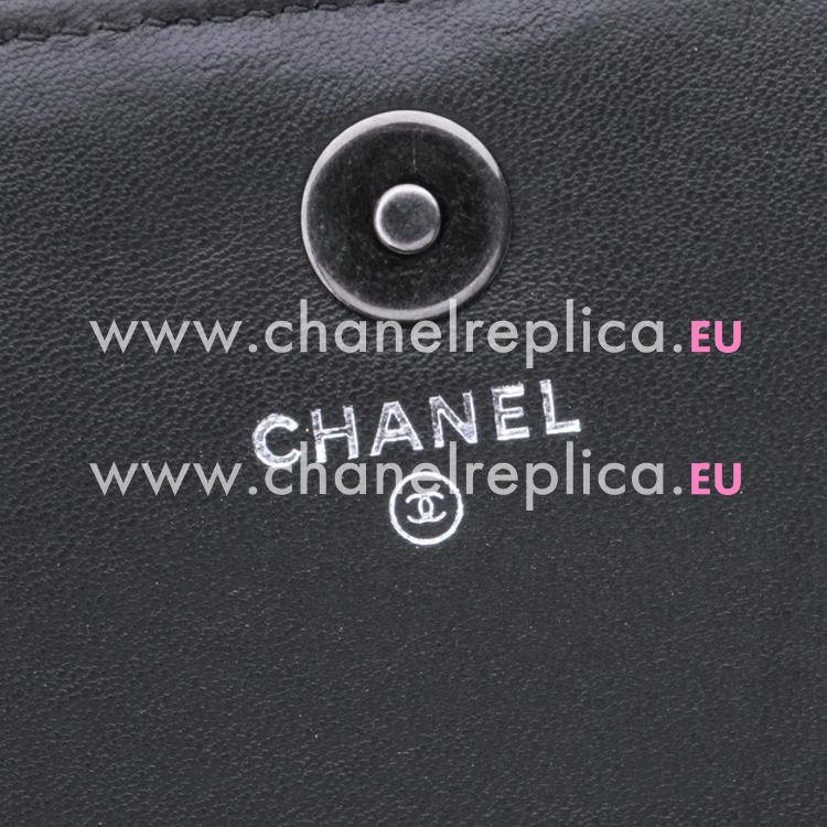 Chanel Black Lambskin Silver Hardware Boy Wallet With Shoulder Bag A80382L-BLK