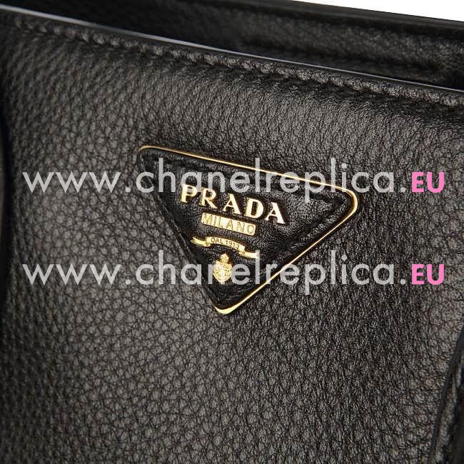 Prada Lux Claf Triangle Logo Caviar Calfskin Should/handbag Black PR5356280