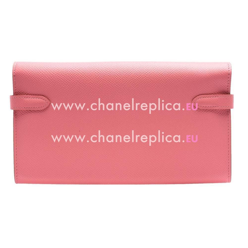 Hermes Kelly Epsom Calfskin Long Wallet Gold Hardware Pink H7042115