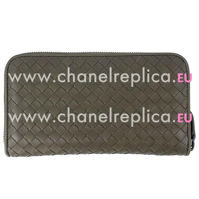 Bottega Veneta Classic Weave Zipper Nappa Wallet In Iron Gray Green B6110726