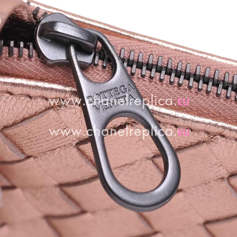 Bottega Veneta Classic Weave Calfskin Zipper Wallet In Rose Gold BV6112905