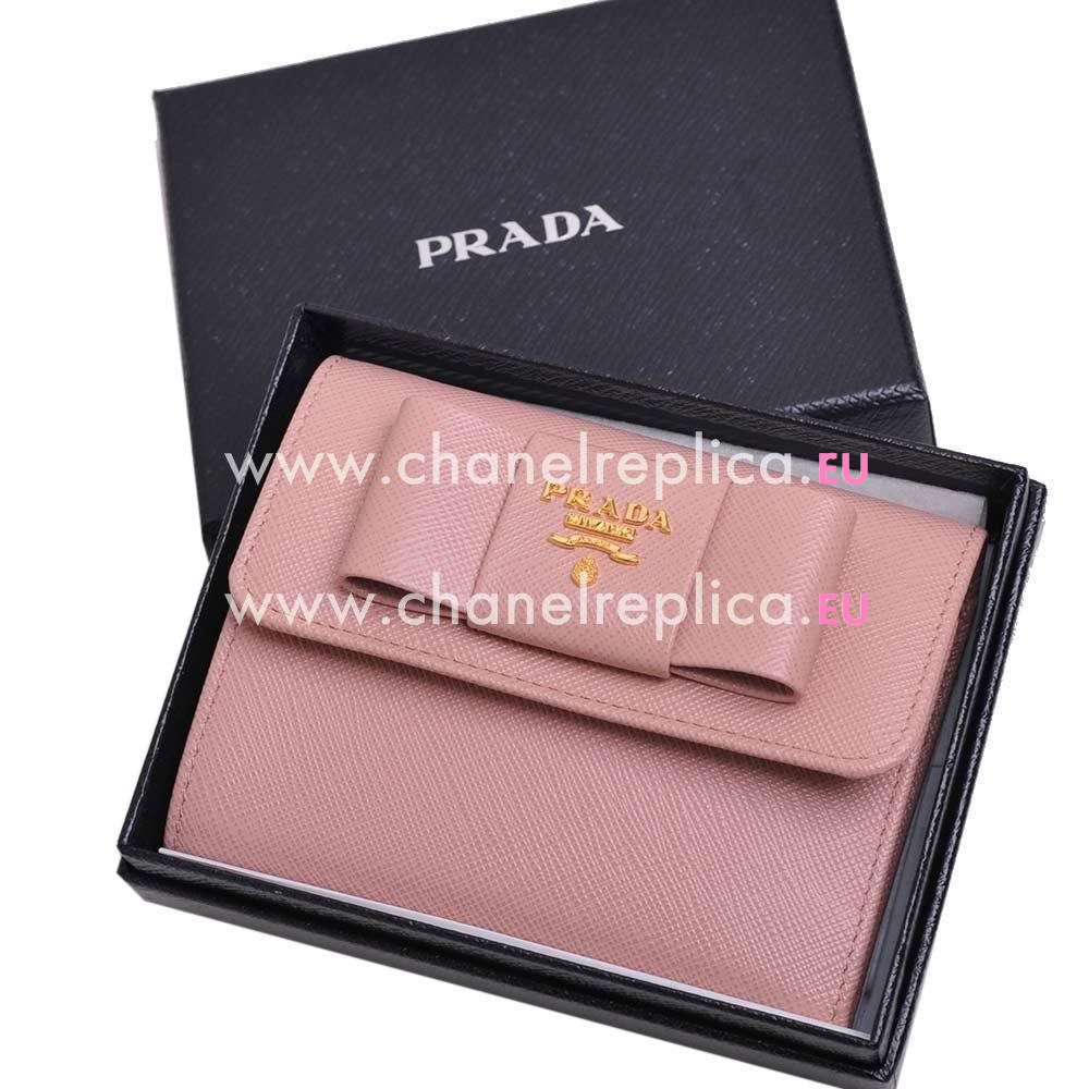 Prada Saffiano Fiocco Embossment Logo Cowhide Change Wallet In Pink PR61017013