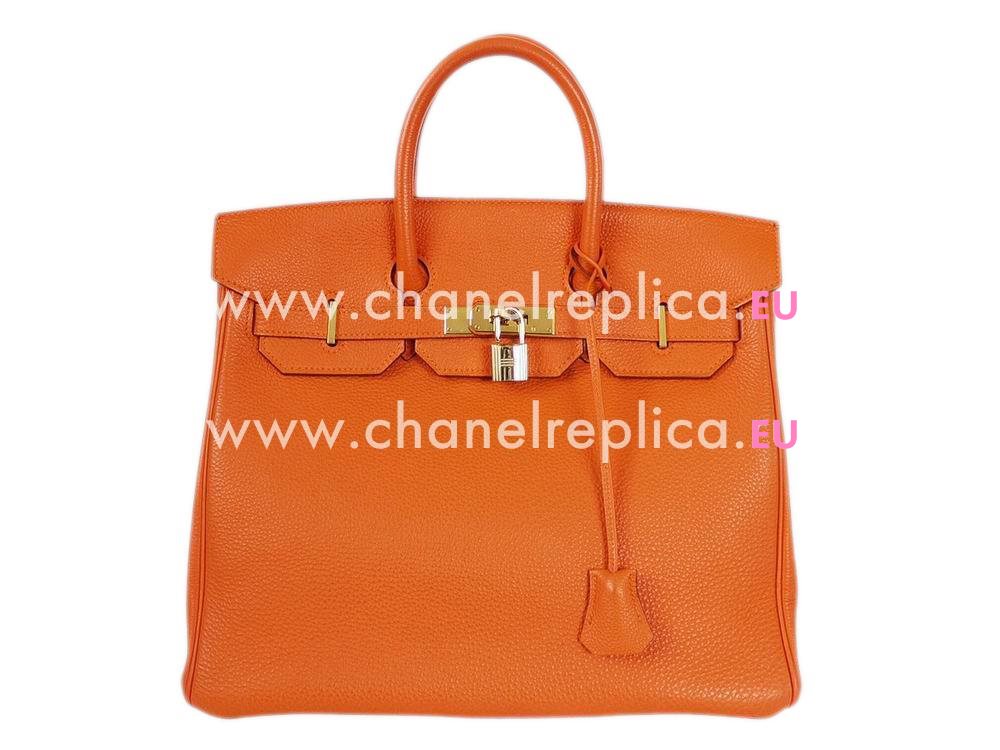 HERMES BIRKIN 35 TOGO Leather Bag Orange Gold Hardware Hand Sew H1043OGH