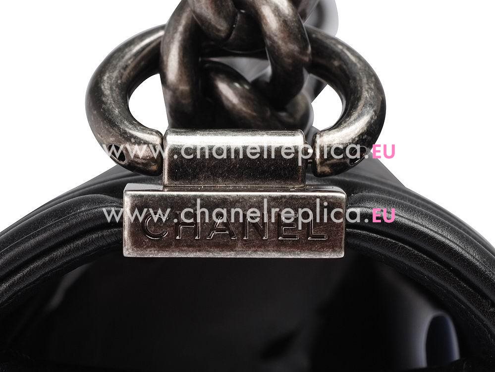 Chanel Lambskin Big Quited Antique-Silver Boy Bag Black A490096