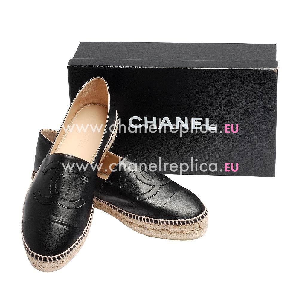 Chanel Espadrilles CC Logo Lambskin Pencil Shoes (Black) G29762