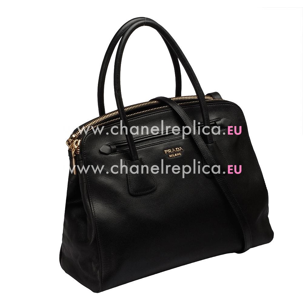 Prada Saffiano Cuir Large 3 Layers Tote Bag Black PR656A08