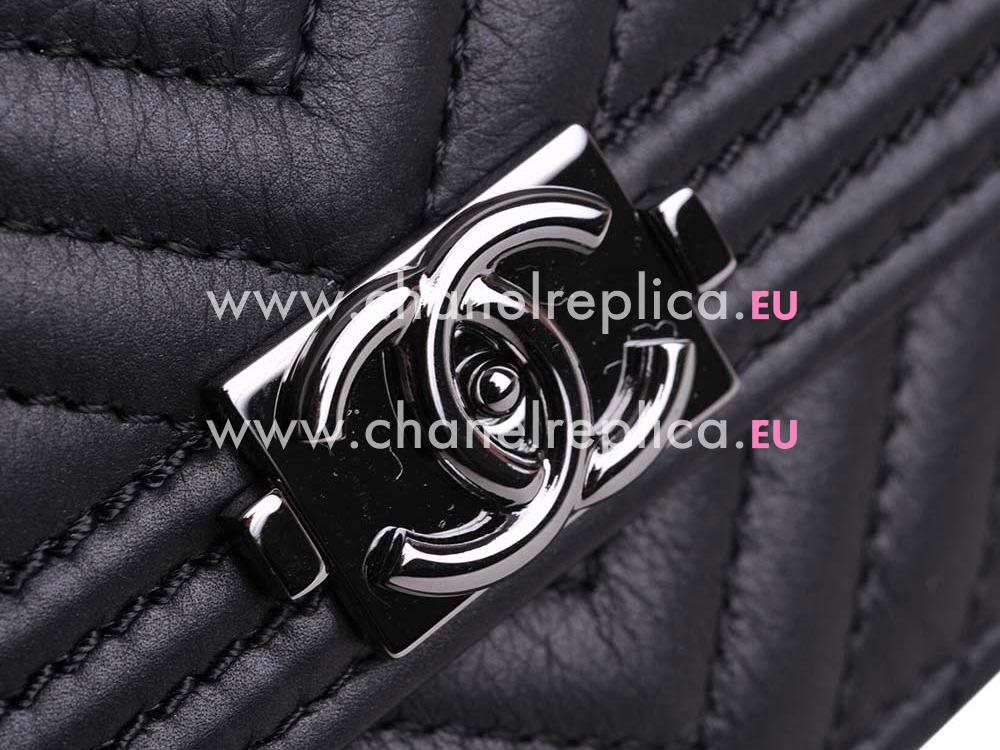 Chanel Lambskin Chevron Woc Bag Silver Chain Black A59586