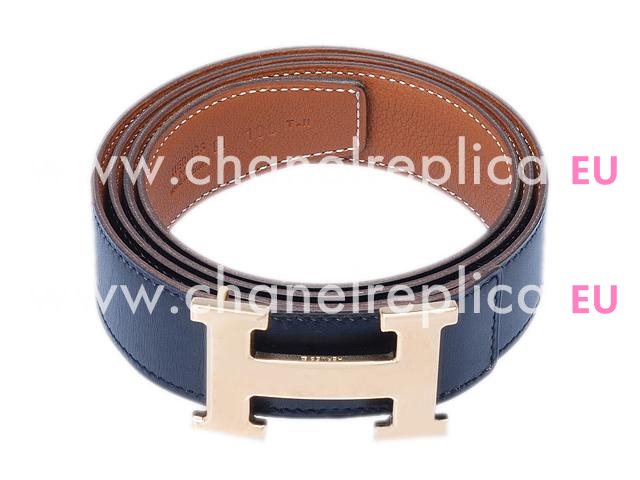 Hermes Gold H Buckle Black-Brown Calfskin Leather Two-sided Belt HB22145