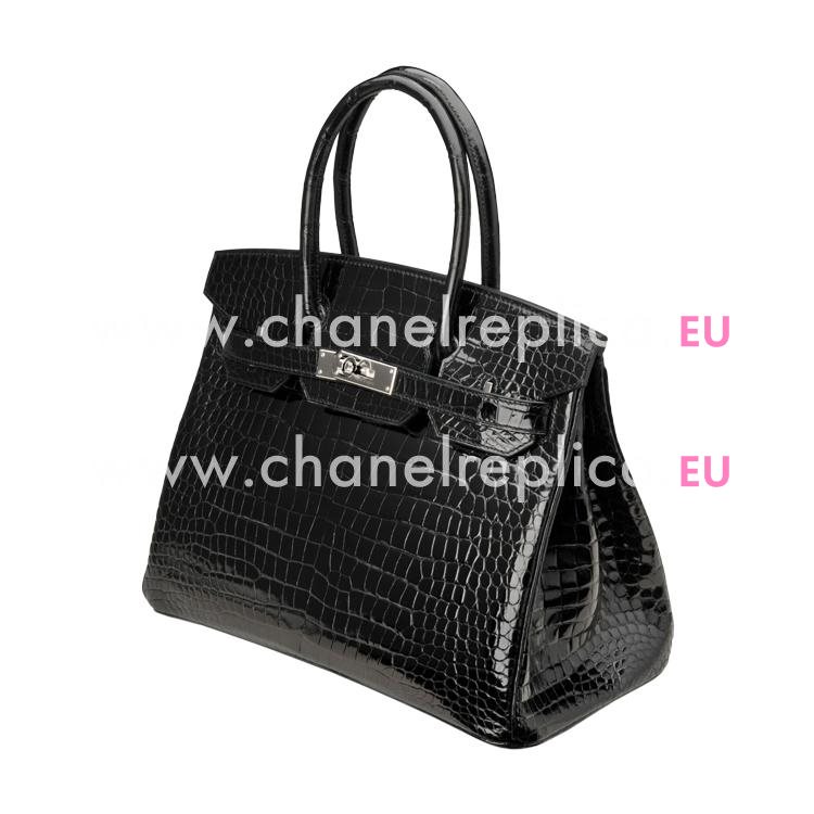 Hermes Birkin 30 Shiny Black Porosus Crocodile Palladium Hand Sew H1030SPC