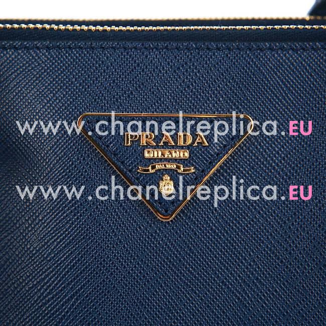 Prada Saffiano Lux Gold Triangle Logo Medium Bag Navy Blue PR522374