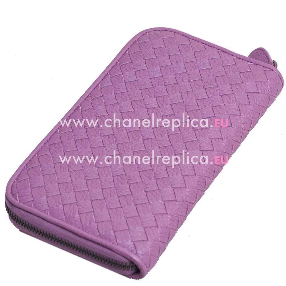 Bottega Veneta Classic Weave Zipper Nappa Wallet In Light Purple B6110723