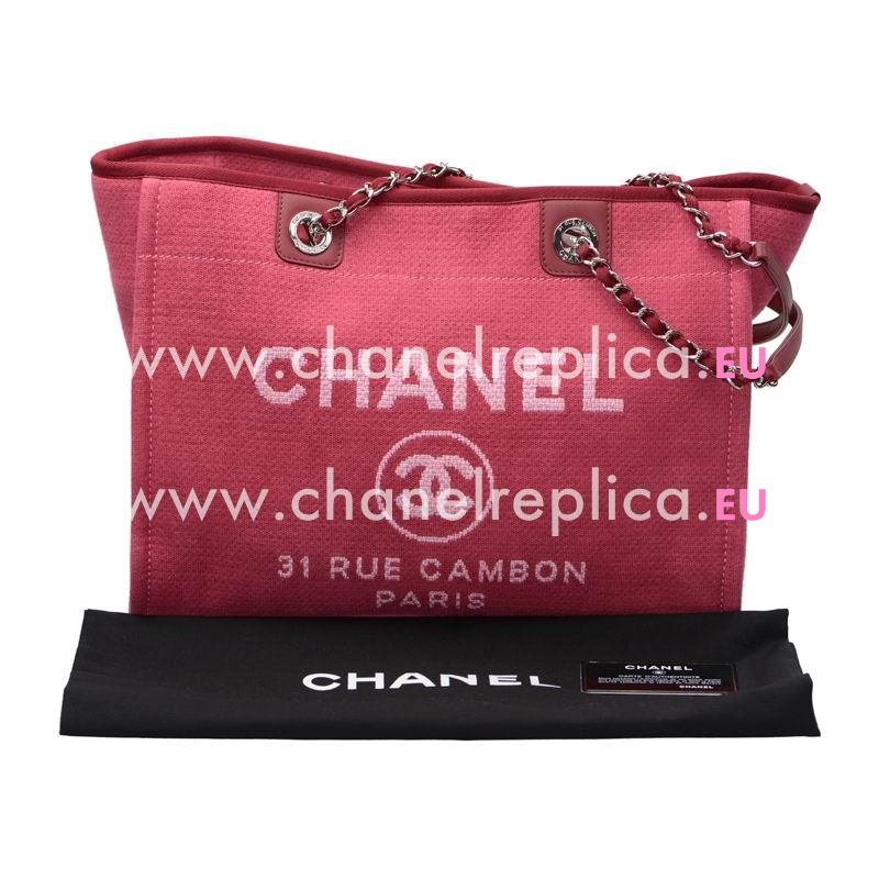 Chanel Bright Red Denim Canvas Toile Bag Silver Chain A67001