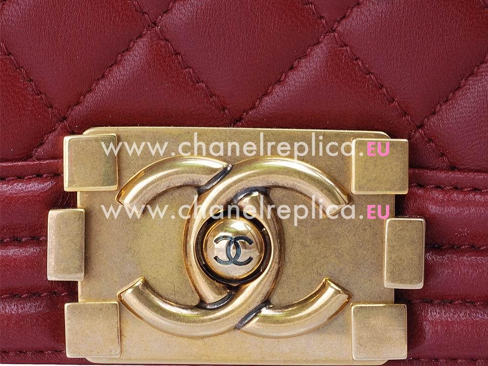 Chanel Lambskin Medium Boy Bag Gold Chain Dark Red A55492