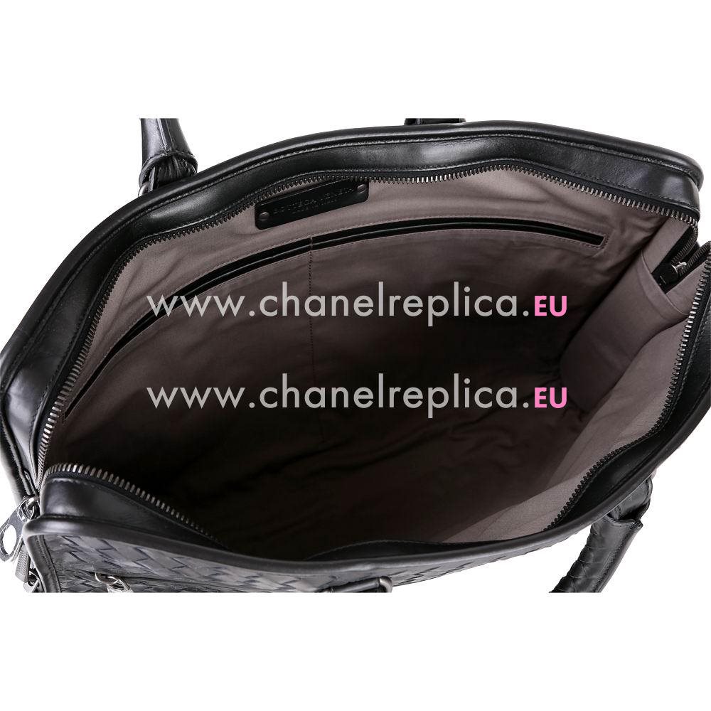 Bottega Veneta Intrecciato Calfskin Leather Woven Briefcase Black B5987962
