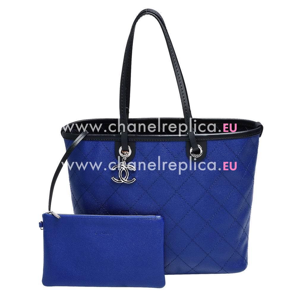 Chanel Classic Caviar Cowhide Rhombic Tote Bag Blue/Black C6111701