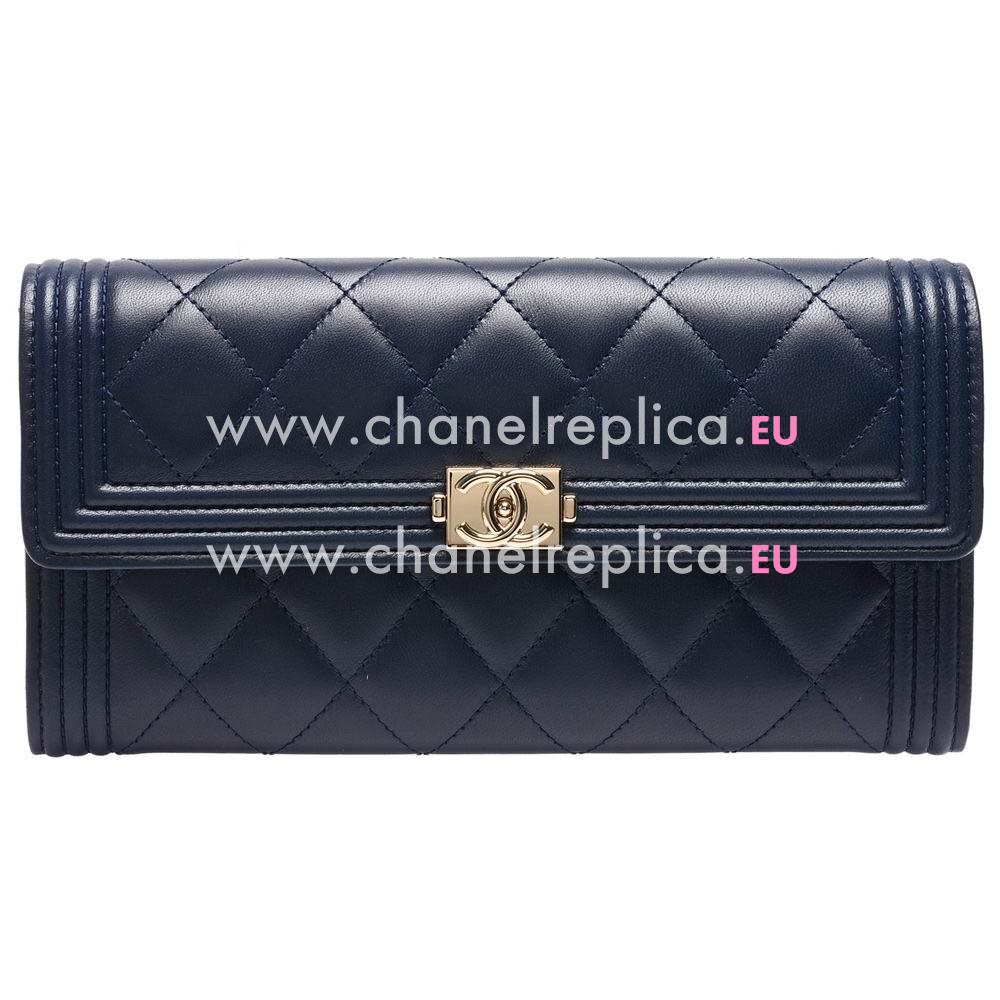 Chanel Rhomboids Stripe CC Logo Calfskin Boy Wallet Deep Blue C7041505