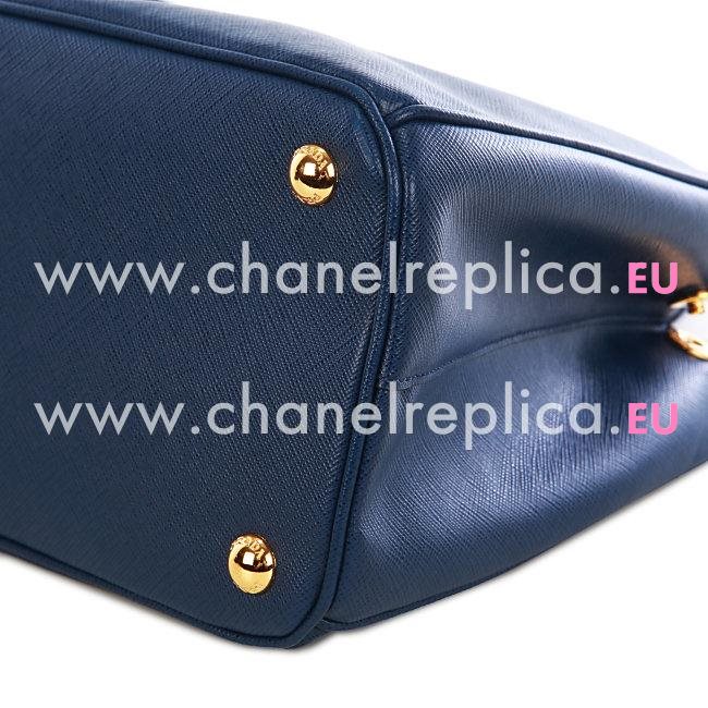 Prada Saffiano Lux Gold Triangle Logo Medium Bag Navy Blue PR522374