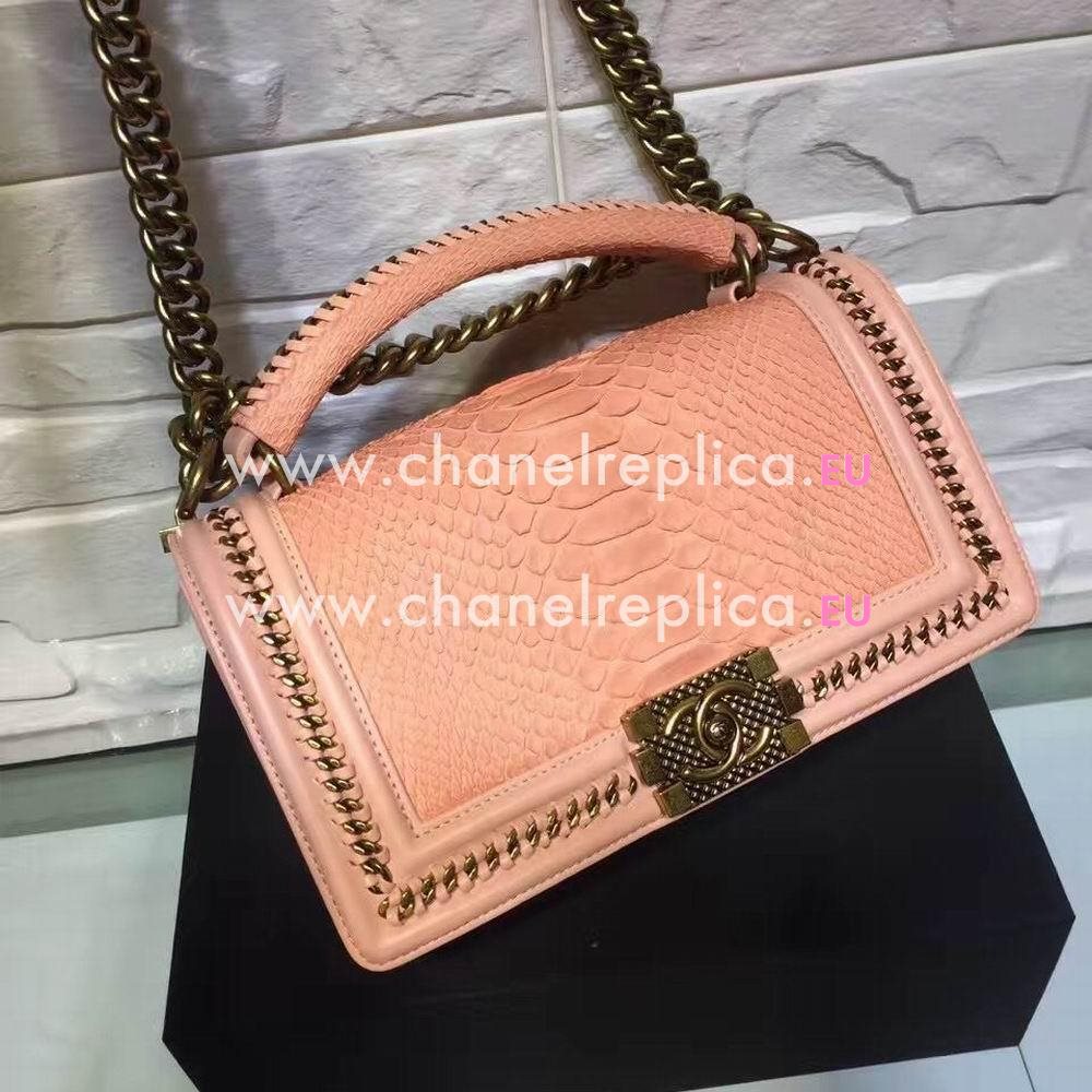 CHANEL LeBoy Copper Hardware South Africa python skin Boy Bag in Rose Pink C6121105