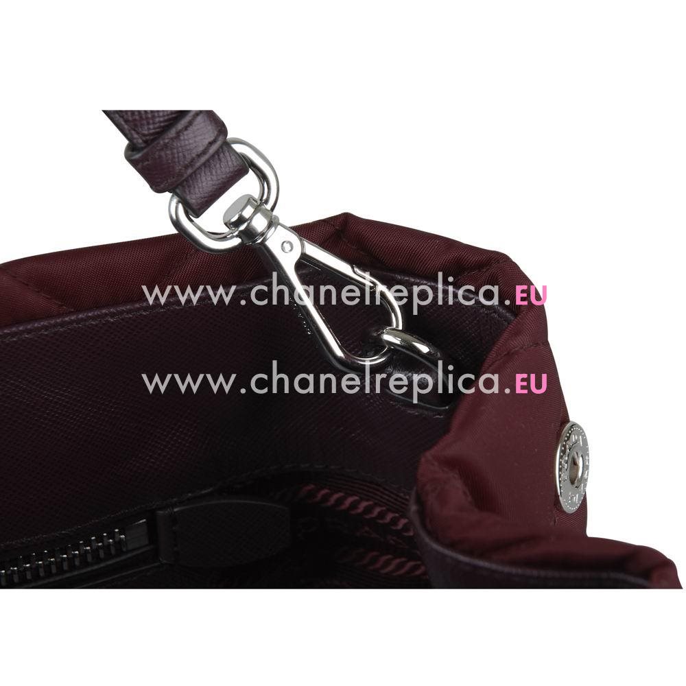 Prada Teaauto Saffiano Classic Triangle Logo Nylon Chain Handle/Shoulder Bag Burgundy PR6101905