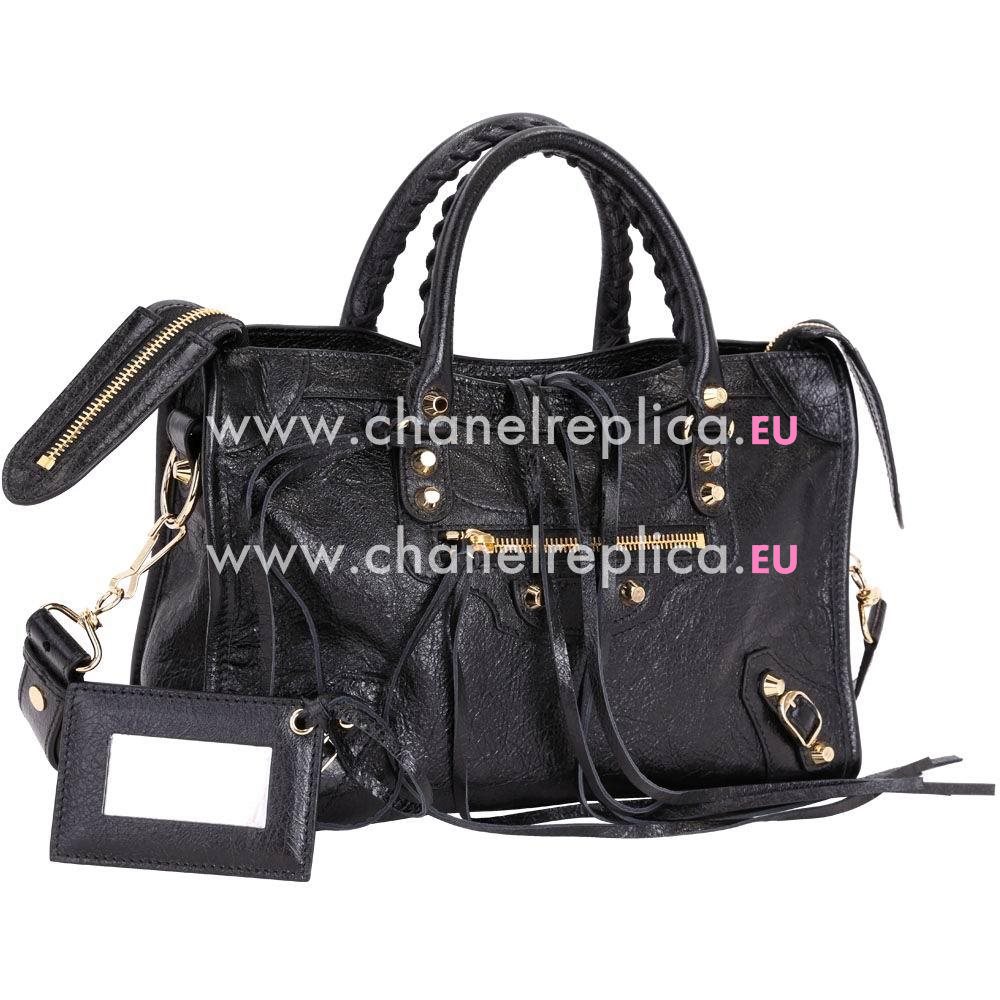 Balenciaga Classic City Gold Button Sheepskin Bag Black B7050702