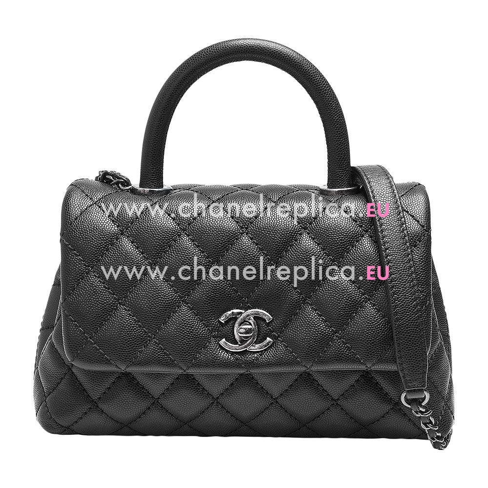 Chanel Coco Handle Caviar Anti-silver Chain Trapezoid Shoudbag Black A2119C6