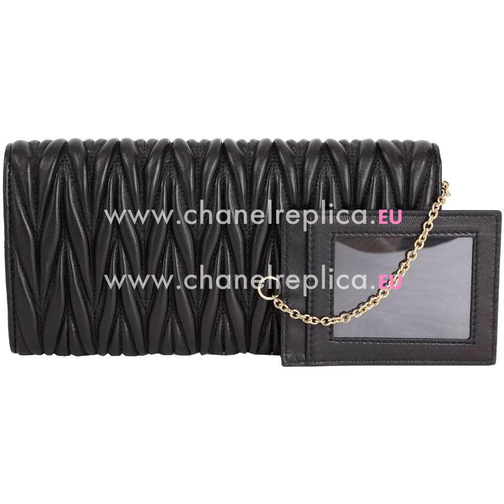 Miu Miu Matelasse Nappa Wrinkle Wallet In Black M6122906
