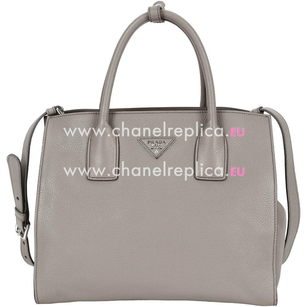 Prada Vitello Daino Triangle Logo Calfskin Should/handbag Gray PR6101909