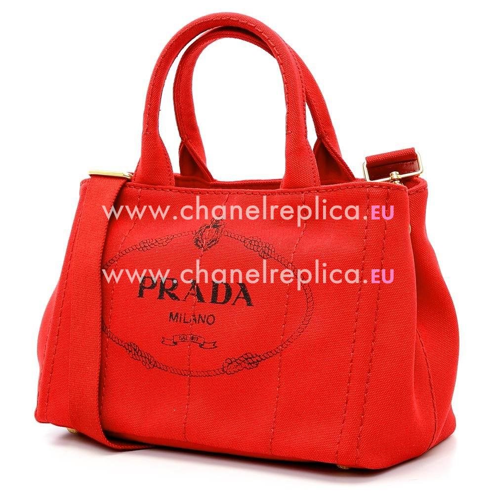 Prada Canapa Stampata Printing Logo Denim Small Size Bag Red PR7054125