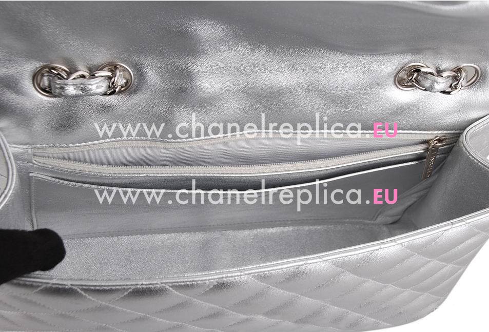 Chanel Lambskin Silver Chain Jumbo Coco Flap Bag Silvery A58600SRY