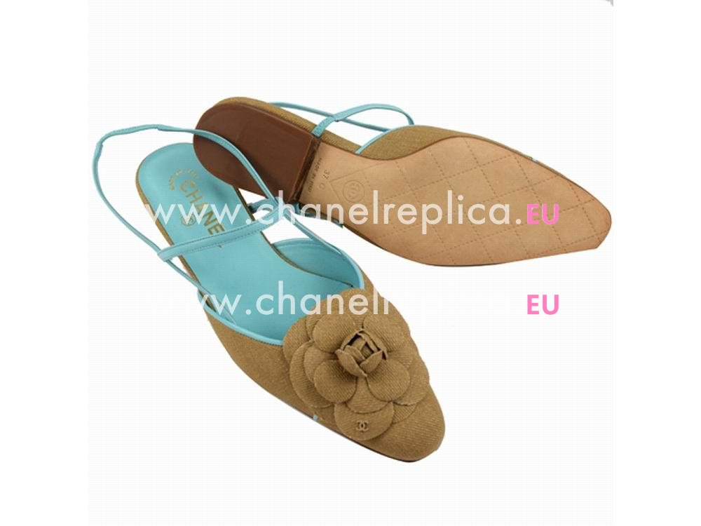 Chanel CC Logo Camellia Pointed Slipper Kahki G02820