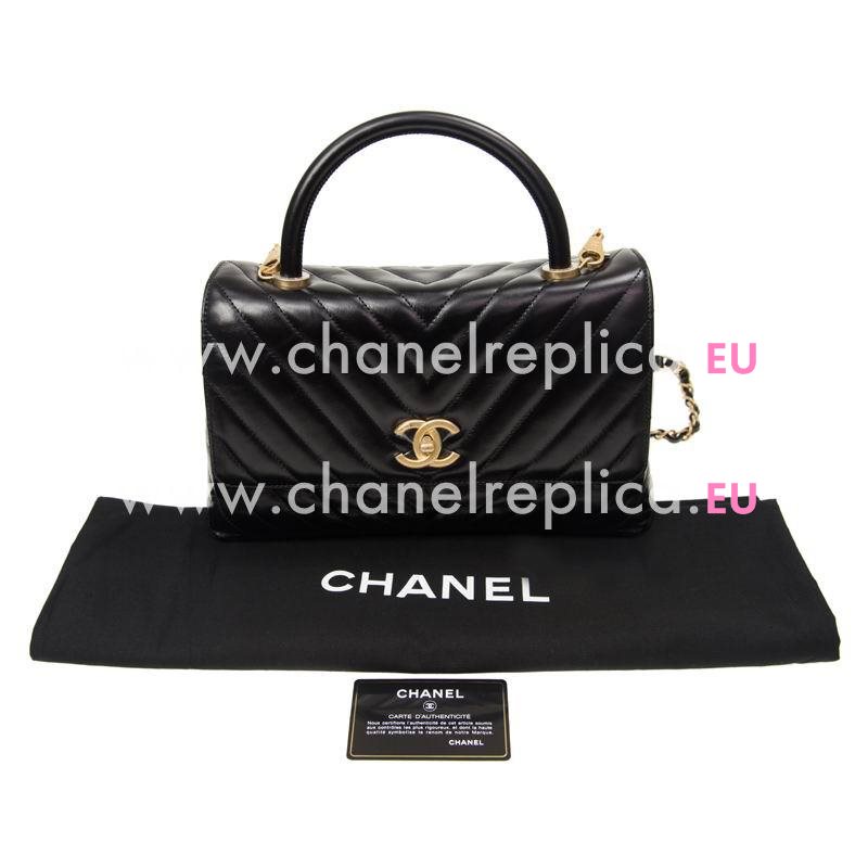Chanel Calfskin V Coco Handle Anti- Gold Hardware Black A92991BLKGPV