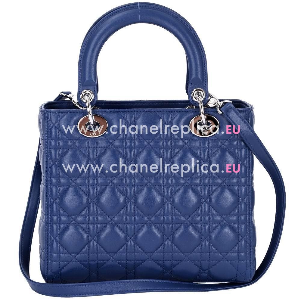 Dior Lady Dior Lambskin Medium Handbags Blue DB607853