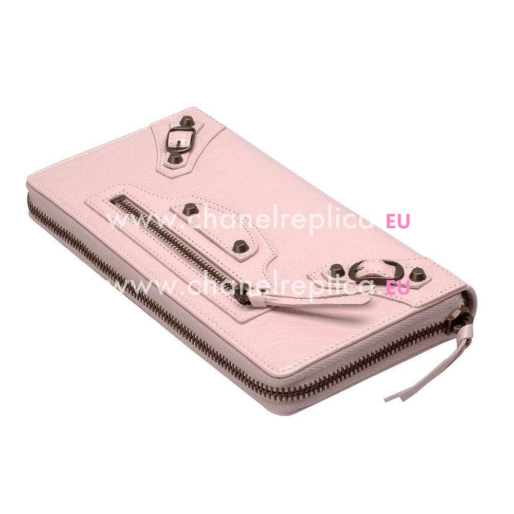 Balenciaga Continental Goatskin Aged Brass Hardware Wallets Light Pink B2055125