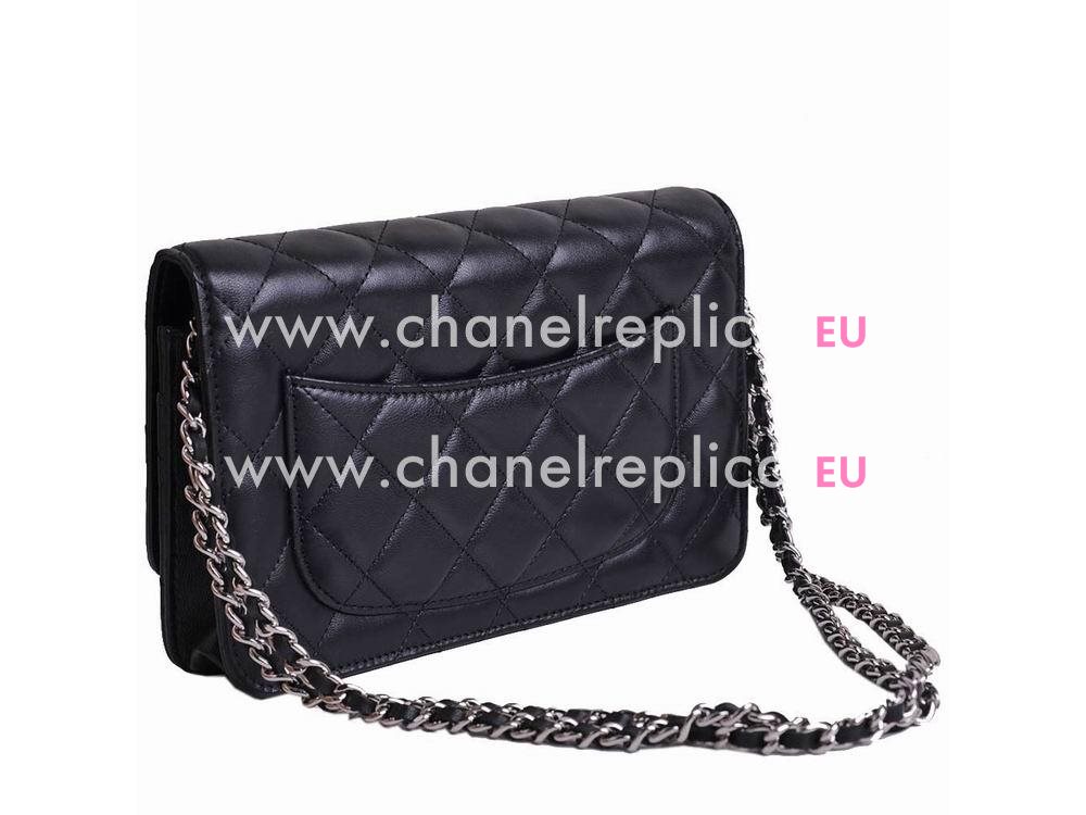 Chanel Lambskin Silver Chain Woc Bag Black A33814
