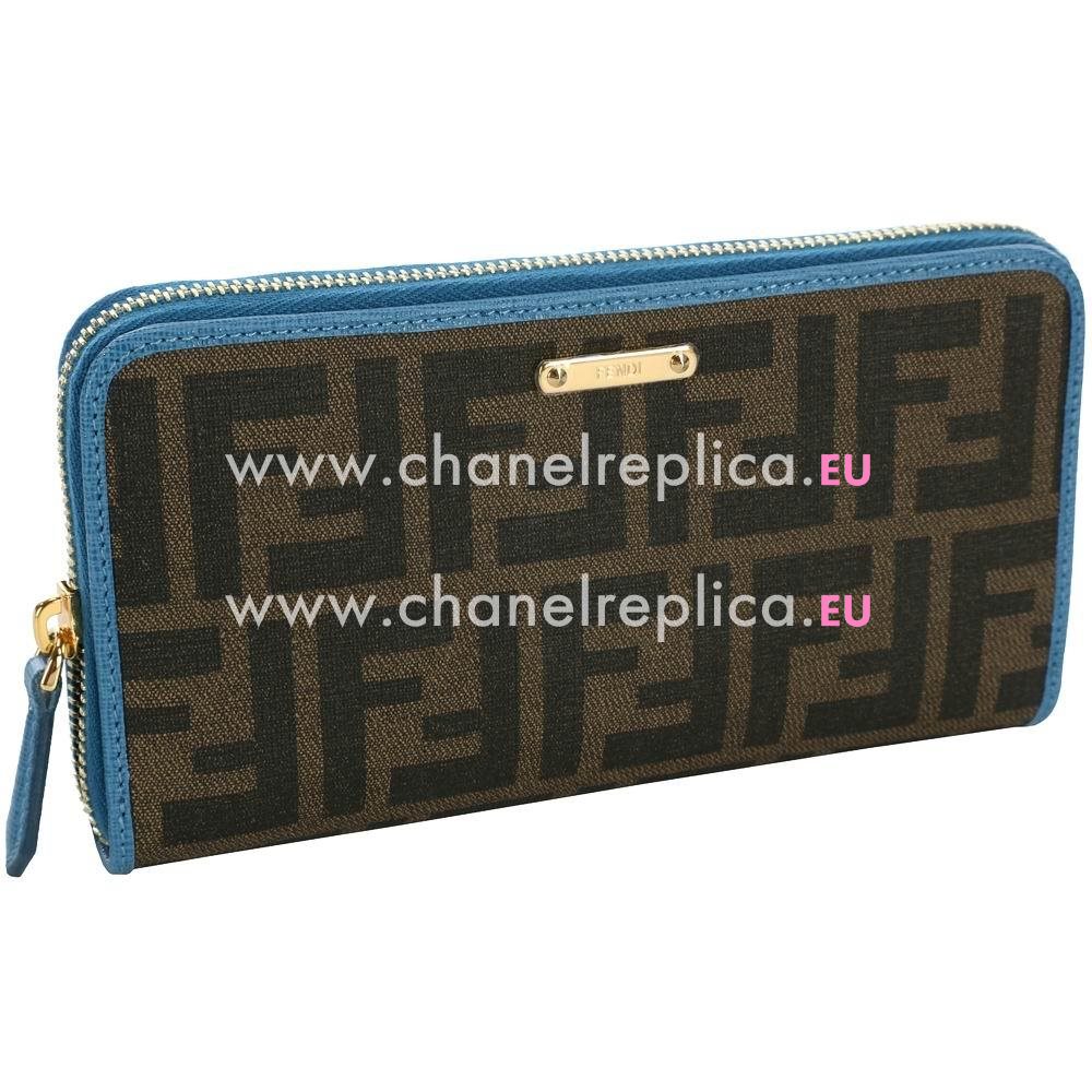 FENDI Forrver Classic Calfskin Jacquard Weave Wallets Blue F4618354