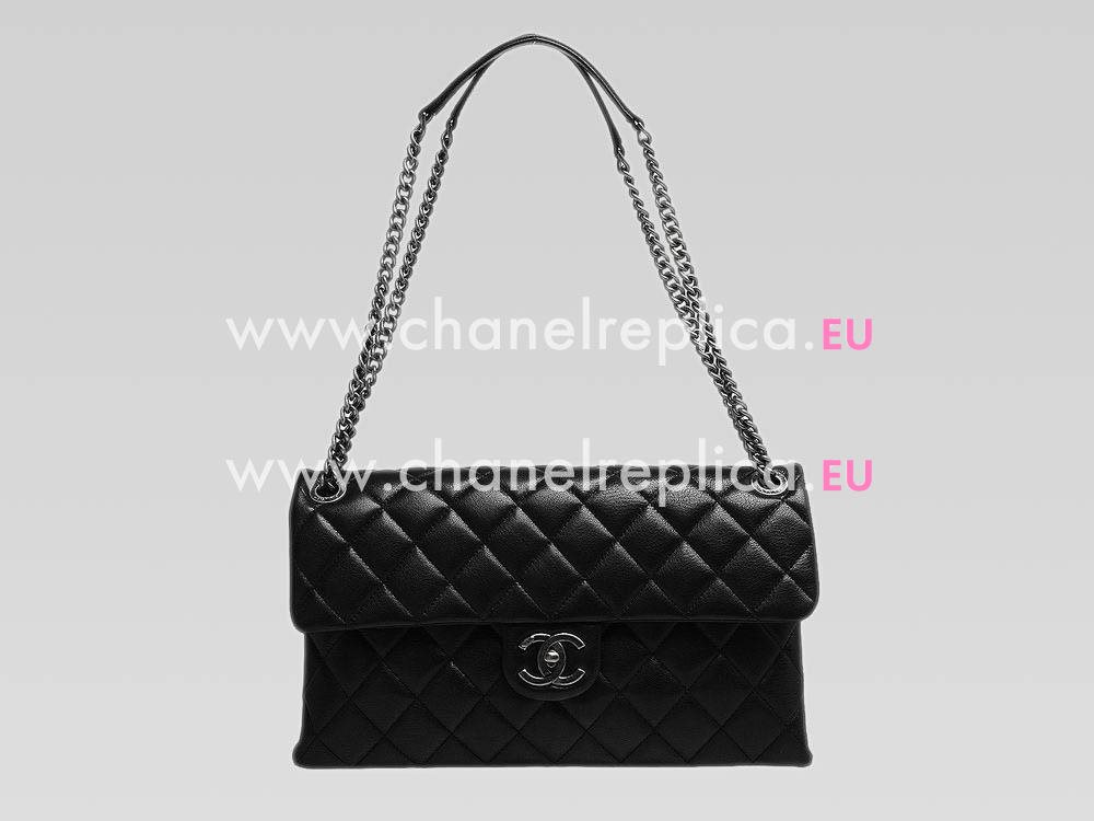 Chanel Classic Quilted Calfskin CC Logo Shoulder Bag Black A57597