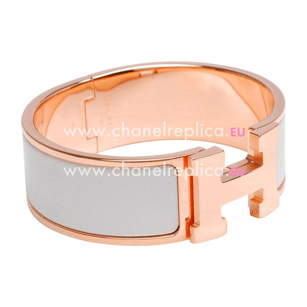 Hermes Medium Enamelled Click H Logo Bracelet Rose Gold/ White HE57546