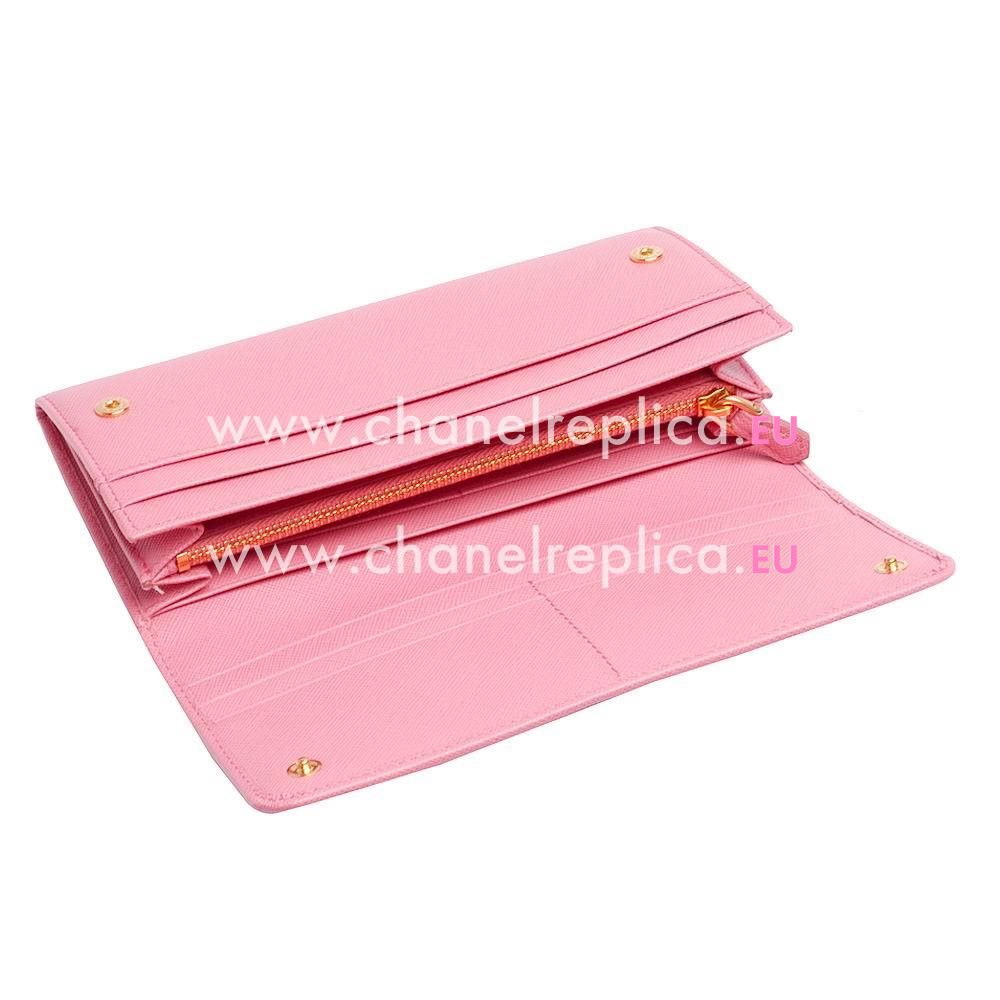 Prada Saffiano Gold Embossment Logo Cowhide Wallet In Pink PR5974258