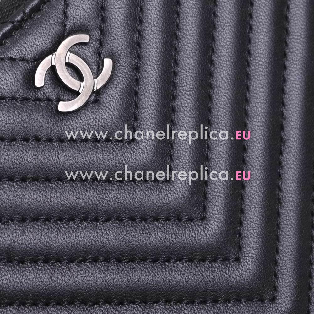 Chanel Lambskin Chevron Quilted Long Wallet Black A638637