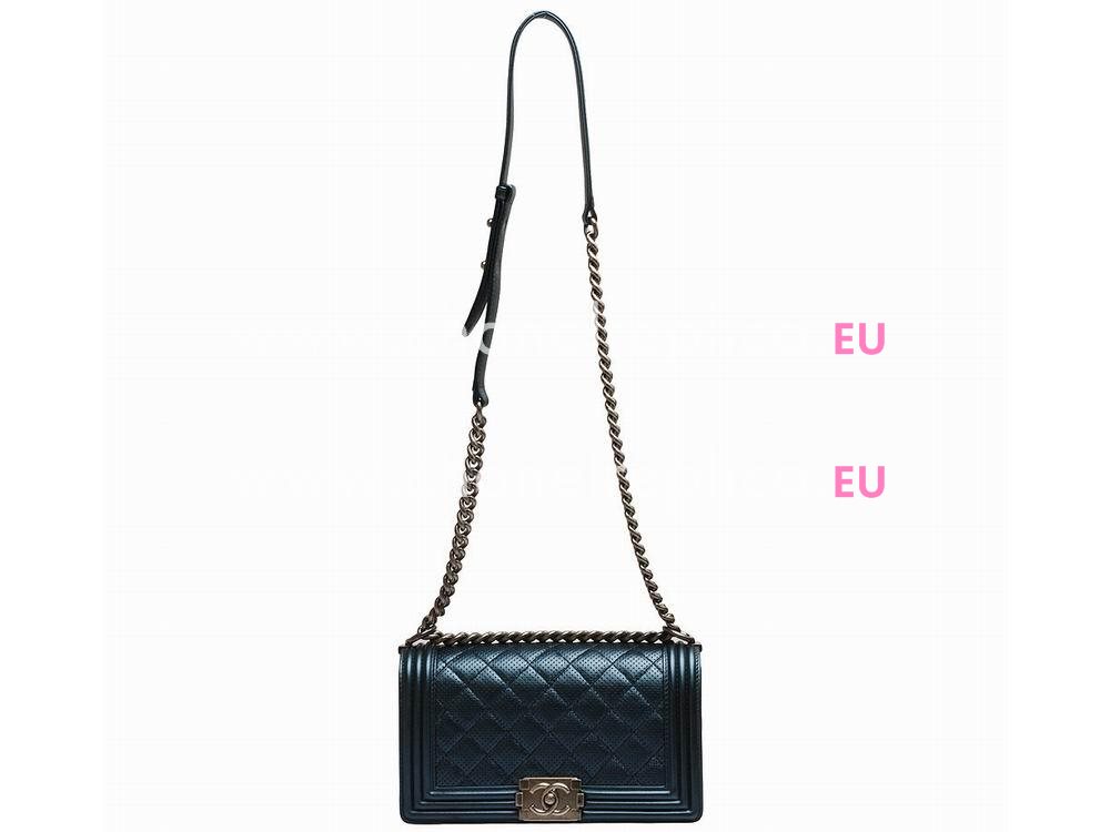Chanel Calfskin Anti-silver Chain 25cm Boy Bag In Blue A56563