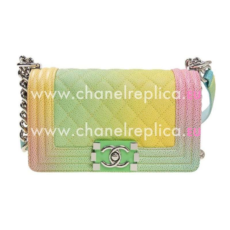 Chanel Colorful Calfskin Leather Boy Bag Green Lock Silver Chain A67085CMCS
