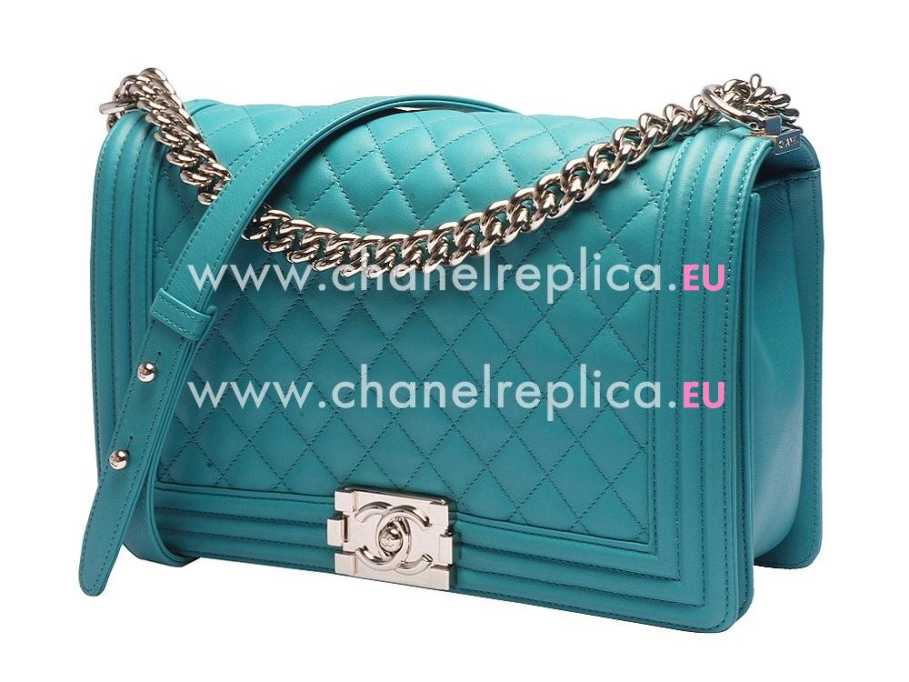 Chanel Calfskin Silver Chain 28cm Boy Bag Blue A90729