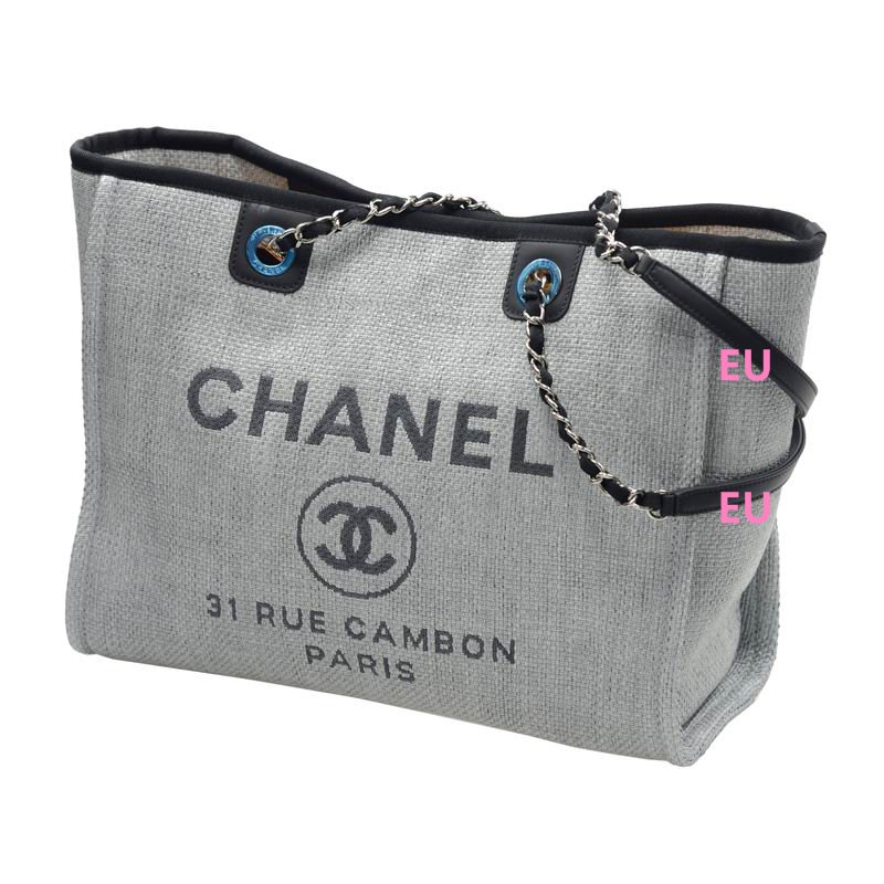 Chanel Toile Canvas Deauville Chain Shoulder Tote Bag Gray A67001CLLGY