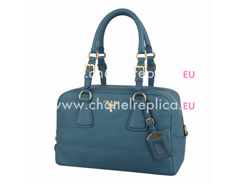 Prada Saffiano Calfskin Triangle Logo Boston Bag Turkey Blue BN59233