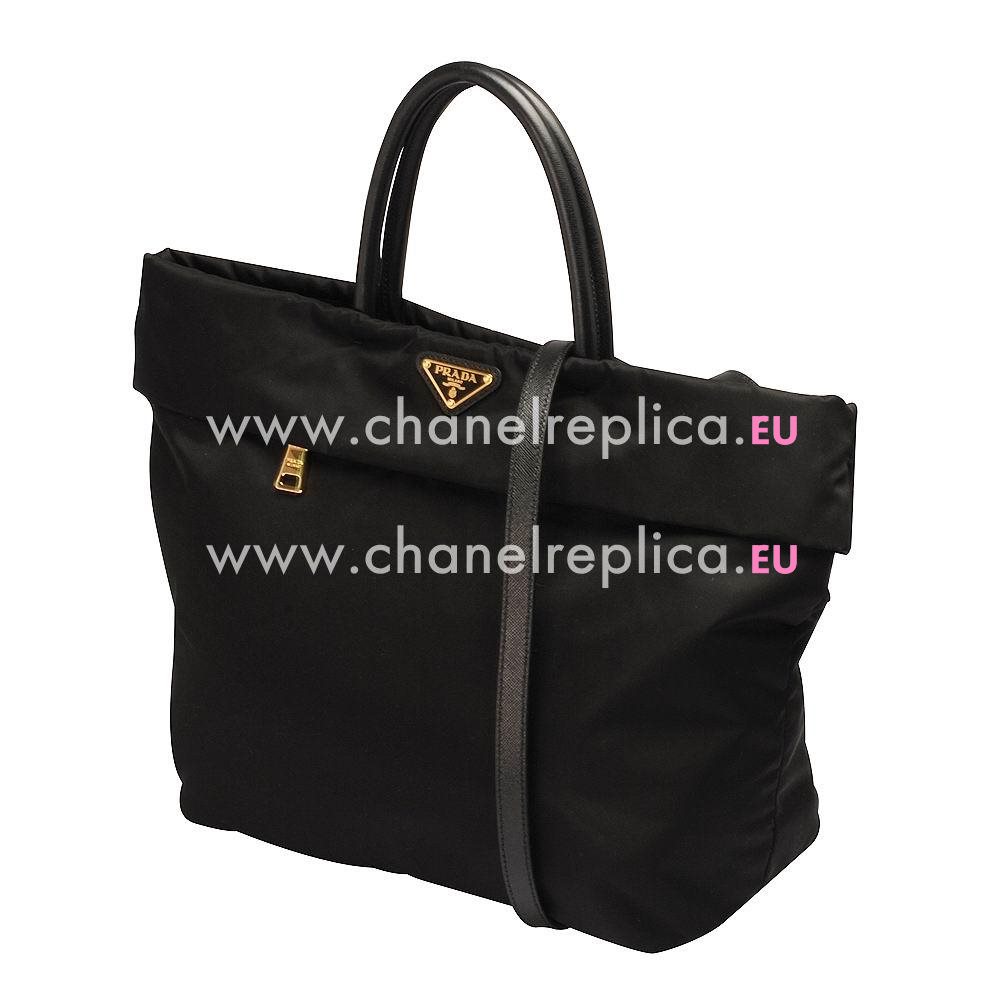 Prada Teaauto Saffiano Classic Triangle Logo Nylon Handle/Shoulder Bag Black PR519291