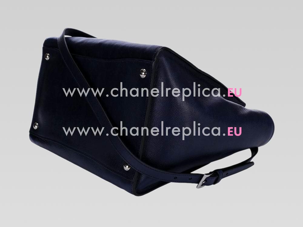 Prada Glace Calfskin Triangle Logo Handhand Dark Blue P467435