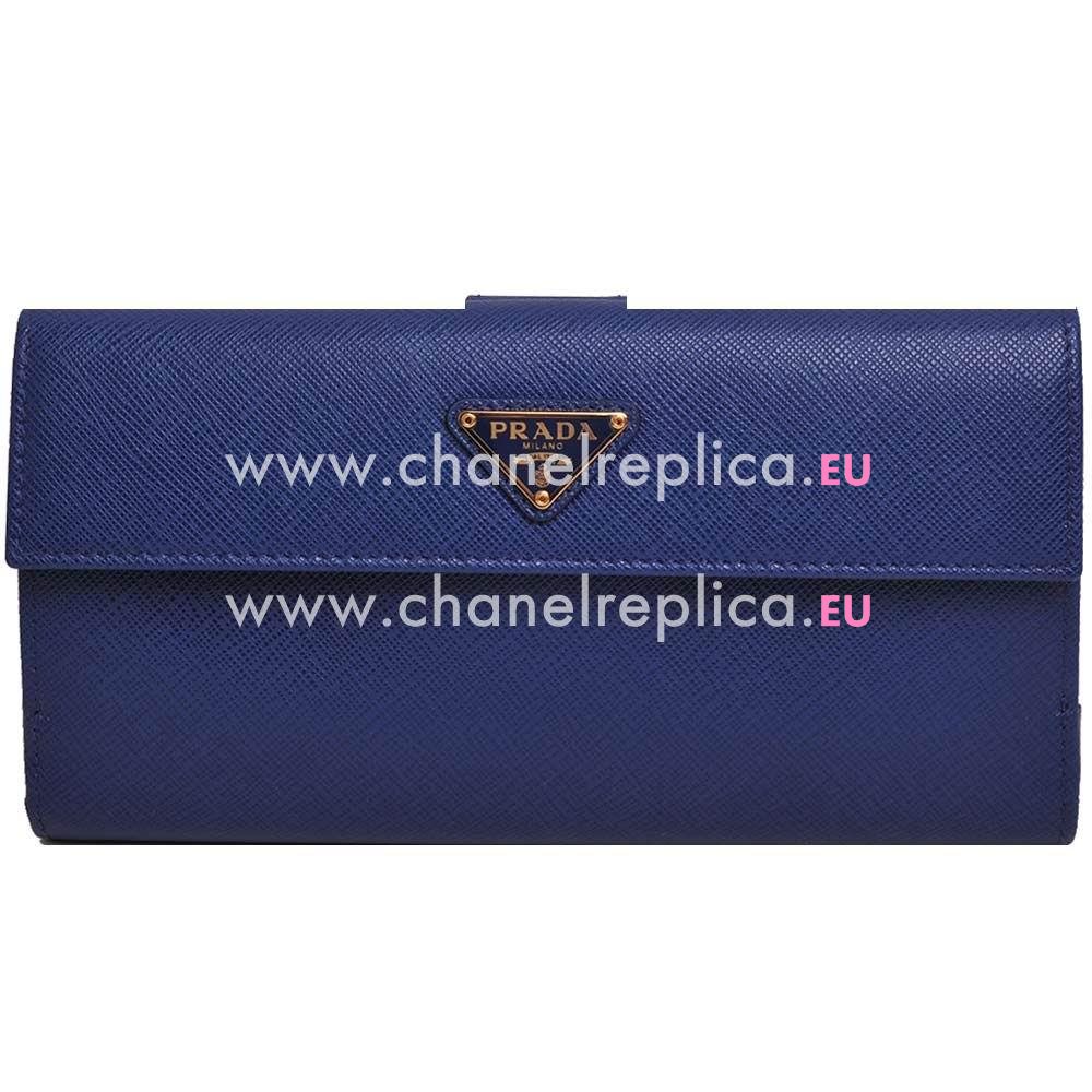 Prada Saffiano Triang Triangle Logo Cowhide Wallet In RoyalBlue PR61017127