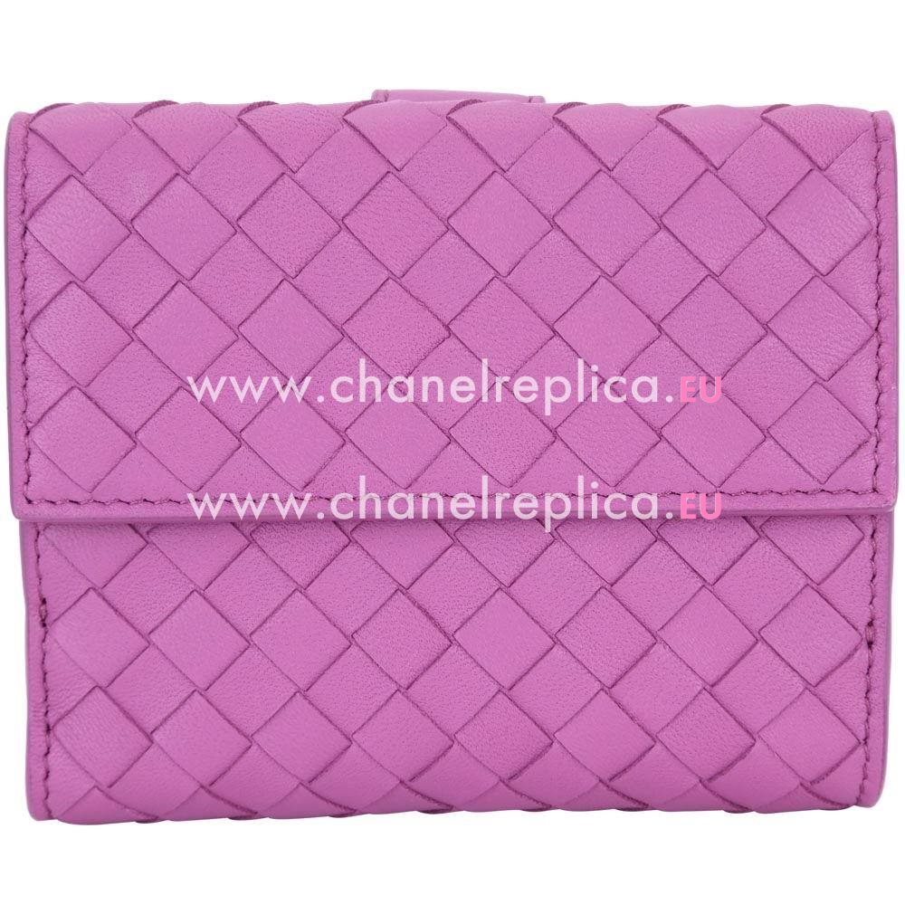 Bottega Veneta Classic Nappa Leather Woven Wallet Pink Purple BV7041302